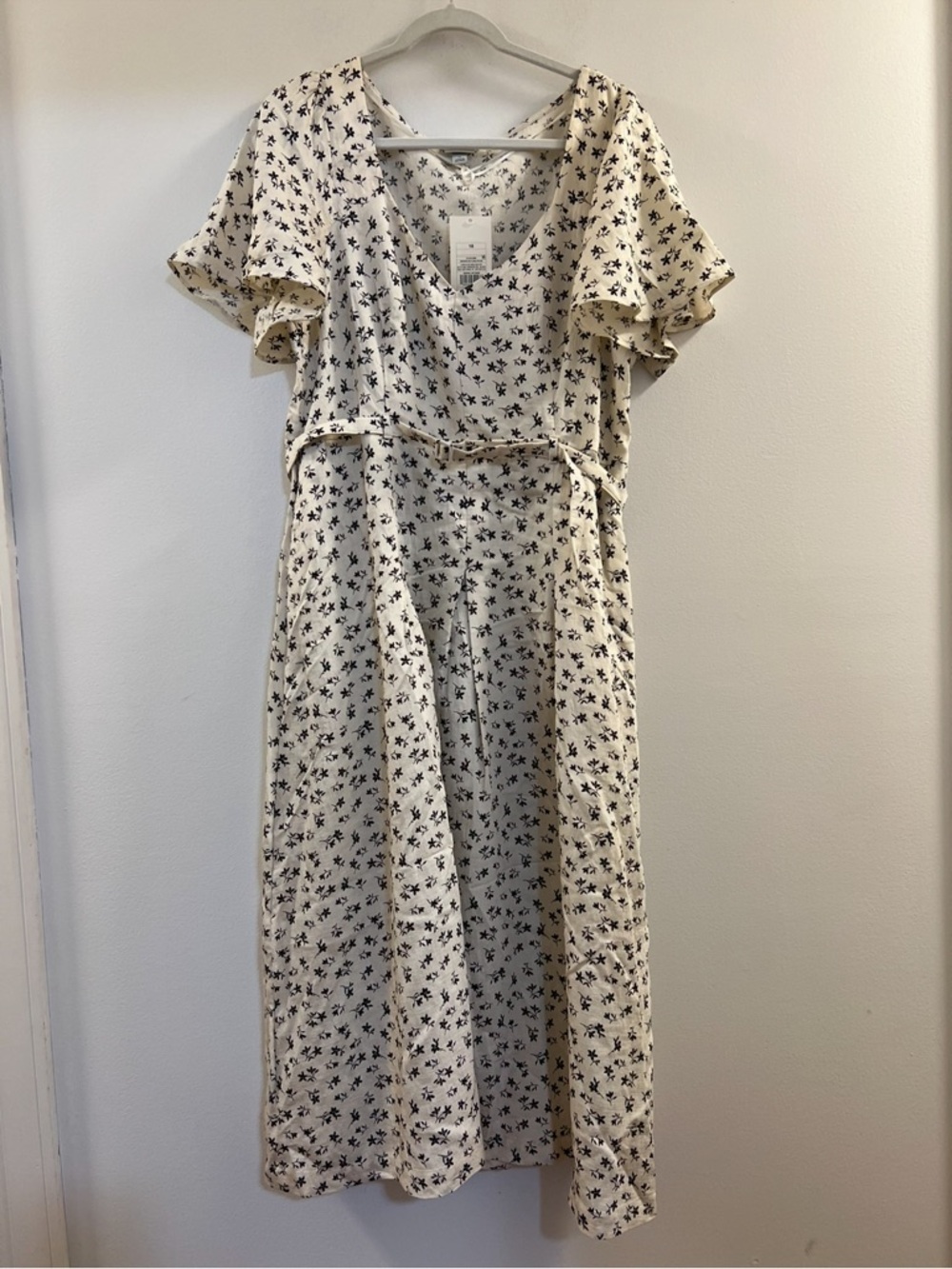 28. A New Day - Women's Flutter Sleeve Belted Midi Dress - A New D Cream/Black - Picture 6 of 16